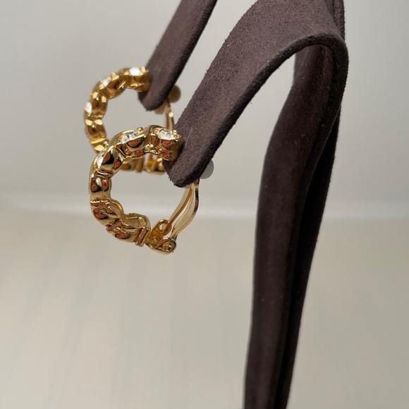 Women's Vintage Clip On Crystal Hoop Earrings - Picture 4 of 7